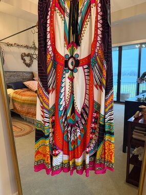 Vibrant Multicolor Printed Maxi Dress in Red, Pink and Teal